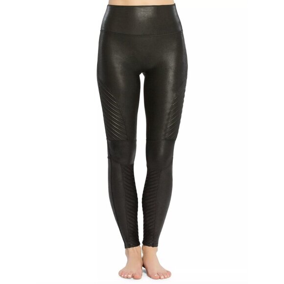 SPANX Faux Leather Moto Black Leggings, size Small - Picture 1 of 13